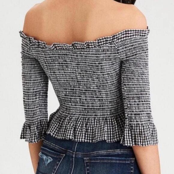 American eagle smocked gingham off shoulder top - Picture 1 of 4